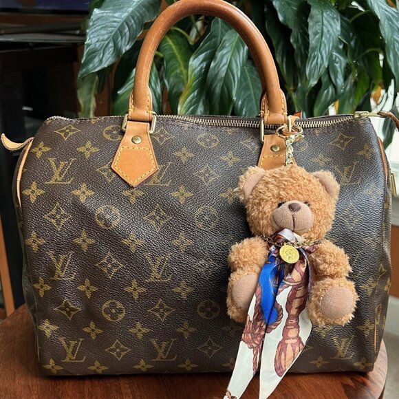 New TEDDY BEAR TWILLY SCARF Bag Charm Tan Navy 🧸 - Picture 5 of 6